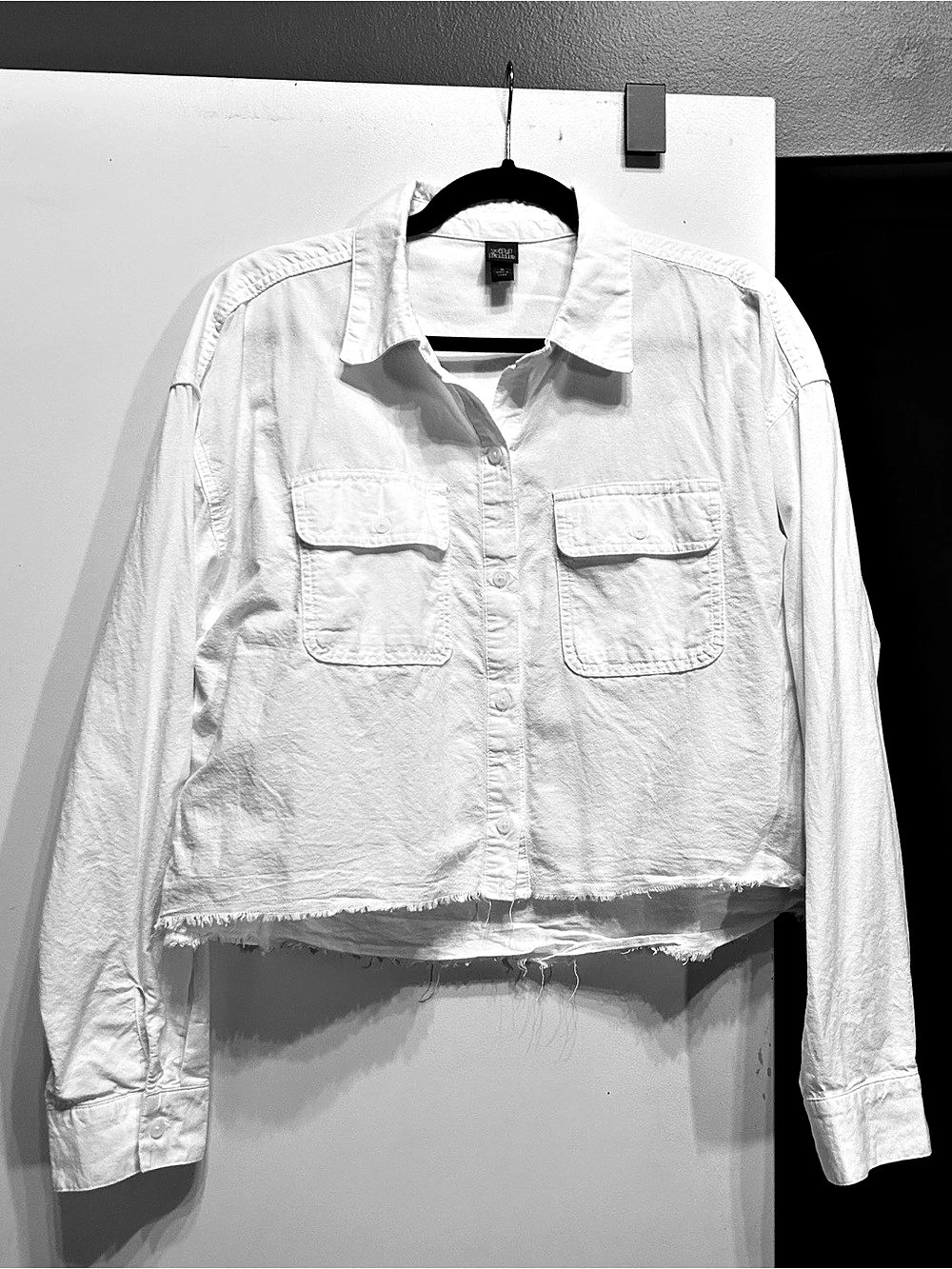 wild fable Cropped Frayed Hem Jacket in White Medium